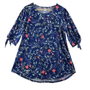 West Loop 1/2 Tie Sleeve Tunic Blouse Women XL Blue Olive Floral High Scoop Neck